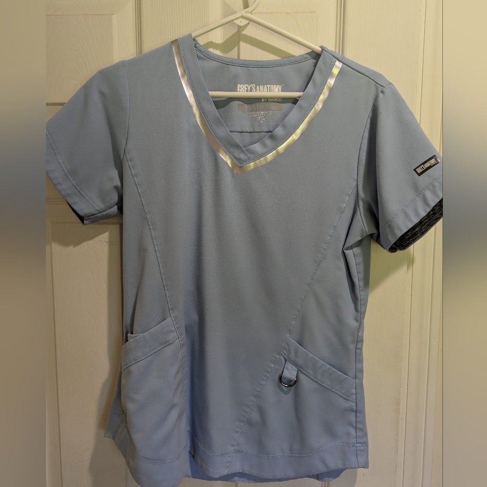 Grey's Anatomy Light Blue Scrub Top with Metallic Trim